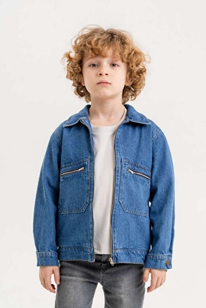 DAZZLEDKİDS جاكيت جينز للأولاد بسحاب وجيب مزدوج