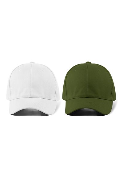 QUATEX Pachet de 2 pălării de bază – alb – verde 100% bumbac gabardină model unisex