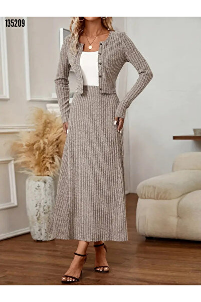 Kokosh moda طقم بلوزة نسائية بأكمام طويلة وتنورة طويلة على شكل حرف A بخصر عال...