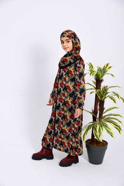 Kutay Collection Kız çocuk namaz elbisesi desenli