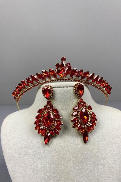 ESPEREST Set de cercei Ece Gelin cu coroană de henna și piatră de tip drop sh...