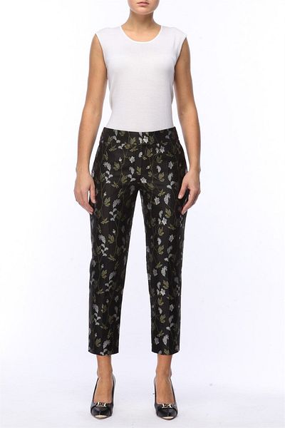 Escada Patterned Narrow Leg Normal Waist Black Silk Blend Pants