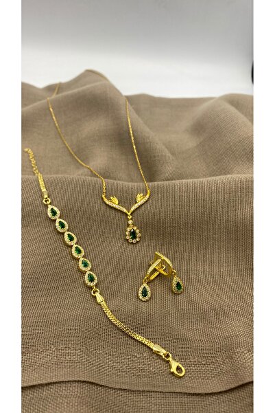 SURA SILVER GOLD DAMLA MODEL ZİRKON TAŞLI 925 AYAR GÜMÜŞ SET