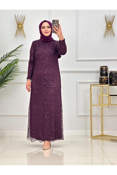 poplinmoda 2436 Net Sequin Sequin Ala Hijab Evening Dress and Invitation Dress