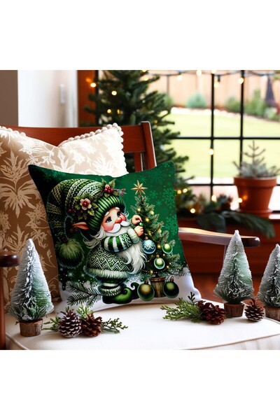 Hayal Dekoratif Újévi témájú zöld háttér törpe mintás készlet 6 db digitális nyomtatott ajándék párnahuzatból