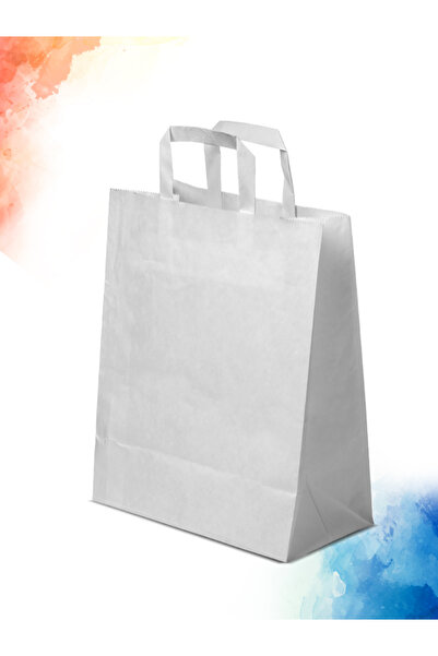 nna tasarım 50 ADET TEK YÖN BASKILI BEYAZ KAĞIT ÇANTA/POŞET 28X16X28 CM (FOBT39-50)