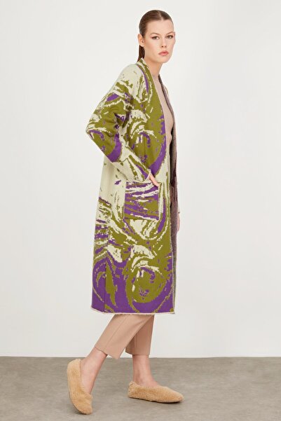 Tığ Triko DALGA DESENLİ MİNK HIRKA OLİVE