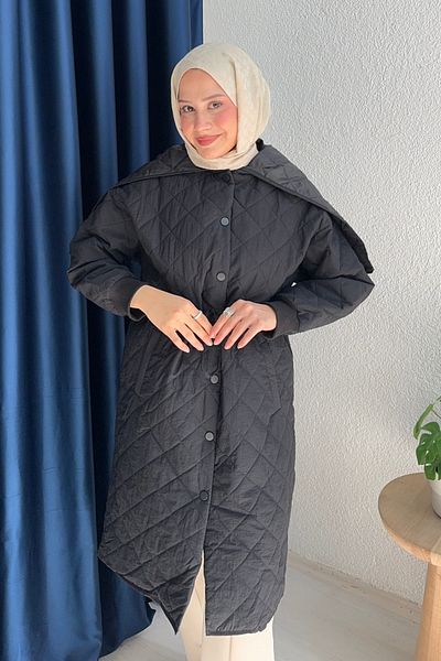 lurex moda Palton matlasat cu glugă și fermoar