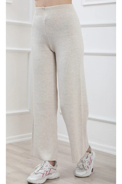 LocaMz Pantaloni tricotaje cu picioare largi și talie elastică de culoarea pi...