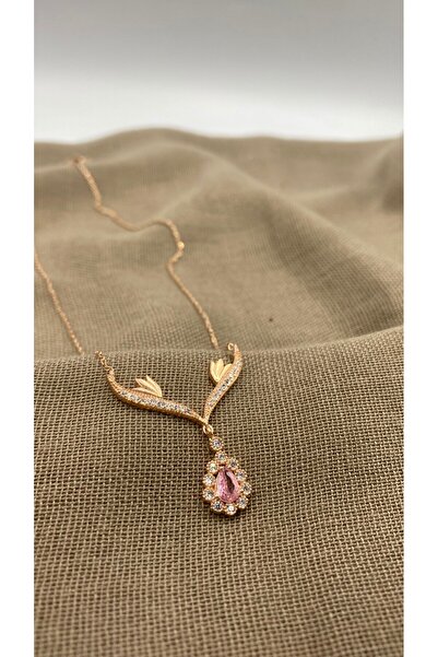 SURA SILVER PEMBE DAMLA MODEL ZİRKON TAŞLI 925 AYAR GÜMÜŞ KOLYE