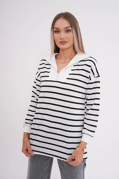MD trend Women's Zippered Collar Striped Oversize Tunic Sweatshirt