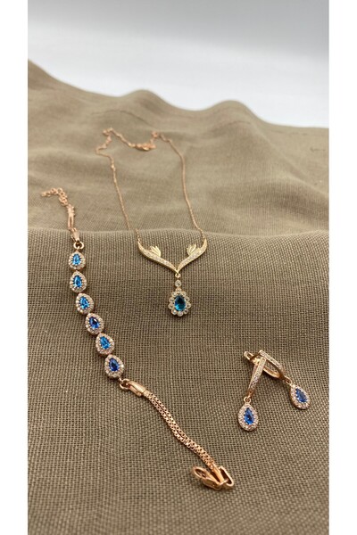 SURA SILVER TURKUAZ DAMLA MODEL ZİRKON TAŞLI 925 AYAR GÜMÜŞ SET