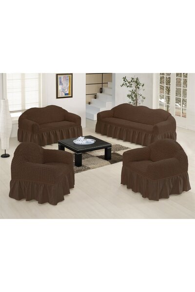 SENNORA 3+2+1+1 Bürümcük Yıkanabilir Lastikli Etekli Esnek Koltuk Örtüsü Takı...