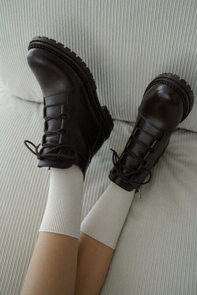 selinshoes Cizme de damă Matilda din piele naturală cu fermoar și accesorii din dantelă - MARO