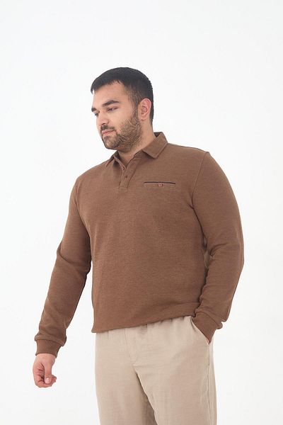 Maccali Men's Winter Wide Plain Brown Oversized Polo Neck T-Shirt with Pockets