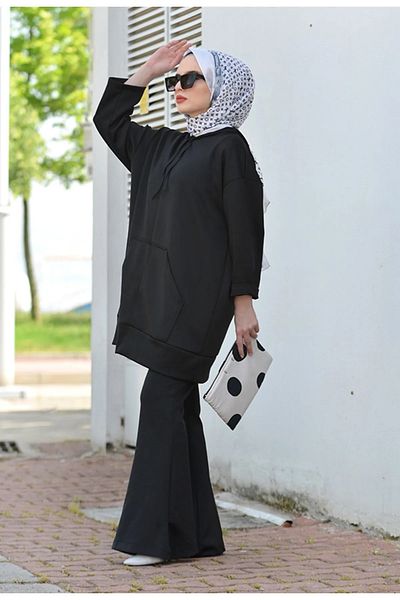 Tesettür Diyarı Women's Diving Flared Leg Trousers-Black