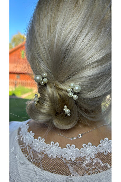 Eva Flore 4 Pieces Pearl Detailed Hair Hairpin and Wire Clasp for Bride and Engagement