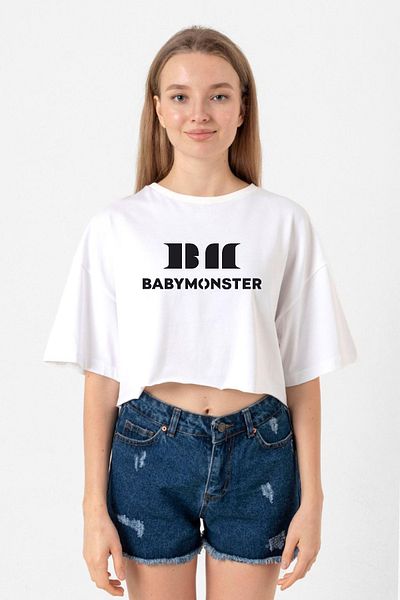 Tshirthane Babymonster Logo White Women's Crop Tshirt