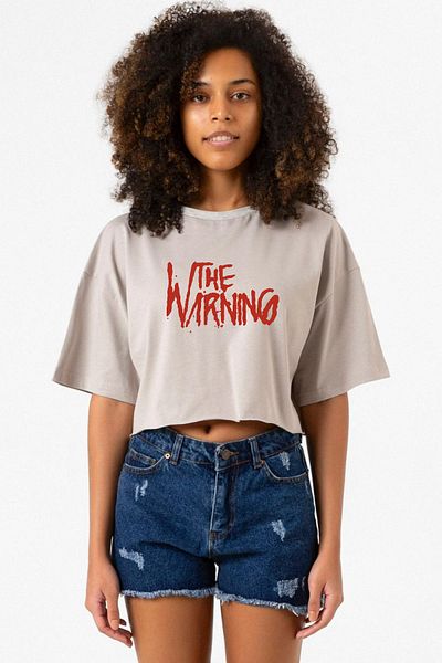 Tshirthane Stone Color Warning Logo Women's Crop Hoodie