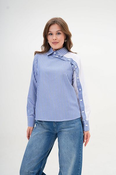 MAMAYAGA Bluză de damă cu design special cu rever, cu mâneci, cu dungi, cămașă supradimensionată din bumbac