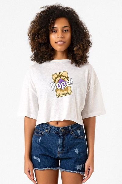 Tshirthane Wheel of Fortune Nope White Gray Women's Crop Tshirt
