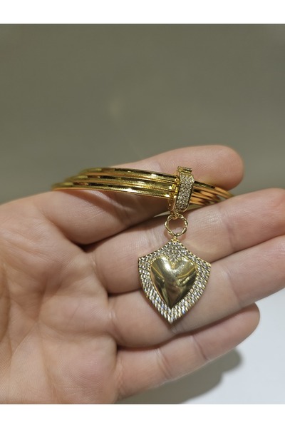imitasyon dünyası 22 Ayar Altın Kaplama Kalp Charmlı Ajda Bilezik 3 Adet