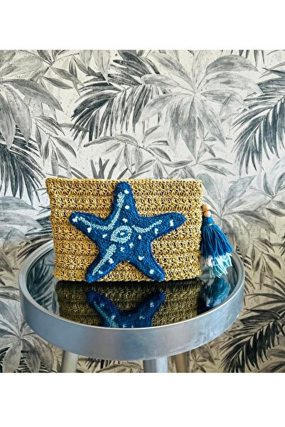 Creatif La Femme Deniz Yıldızlı Kraft Kağıt Ip Örme Portföy Clutch Çanta