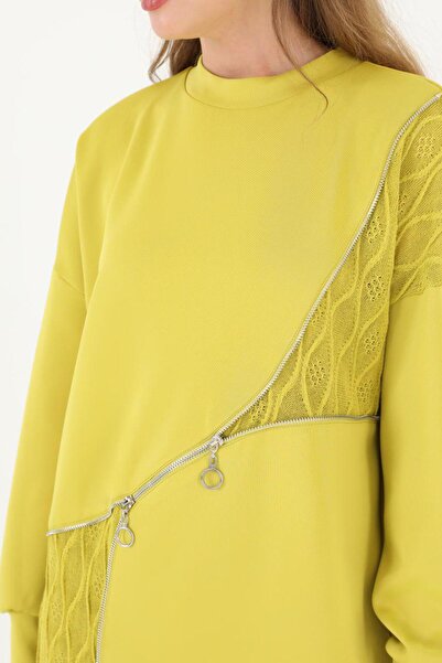 Puane Bir Yanı Triko Detaylı Sweatshirt 10556