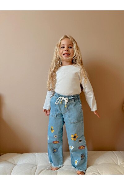 YİGİT BUTİK Yigit Boutique Floral Printed Girls' Jeans