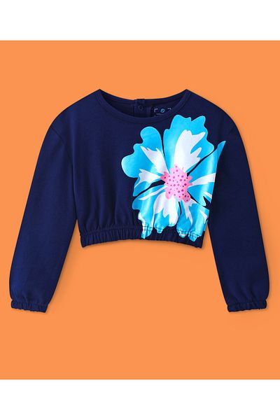 Ollington St. Ollington St. Cotton Knit Full Sleeves Sweatshirt & Track Pants Co-Ord Set With Floral Print - Navy