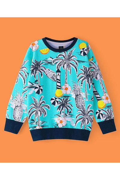 Ollington St. Ollington St. 100% Cotton Knit Full Sleeves Sweatshirt & Joggers Set Tropical Island Theme  - Blue