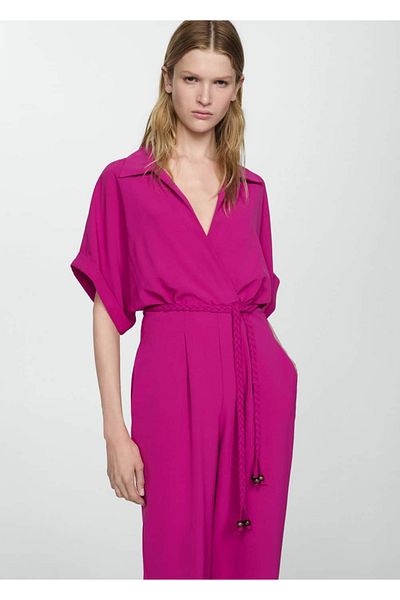 MANGO Woman Dlouhý overal s detailem kravaty