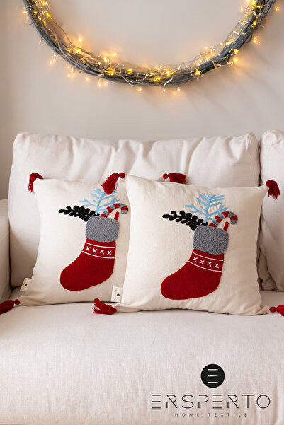 Ersperto Πρωτοχρονιάτικη Χειμερινή Σειρά Punch Κεντημένη Μαξιλαροθήκη 1 Τεμάχιο 43x43cm