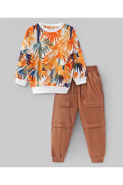Ollington St. Ollington St. - 100% Cotton Knit Full Sleeves Printed Sweatshirt & Joggers Set - Multicolor
