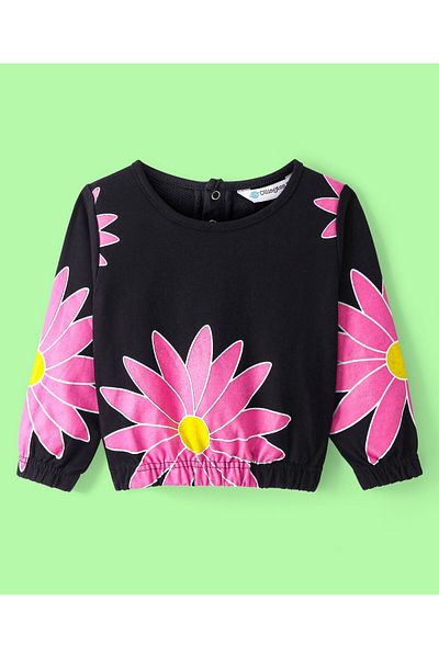 Ollington St. Ollington St. Cotton Knit Full Sleeves Sweatshirt & Joggers Winter Wear Co-Ord Set Floral  - Black