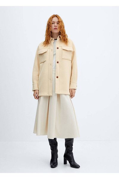 MANGO Woman Long Woolen Shirt Jacket