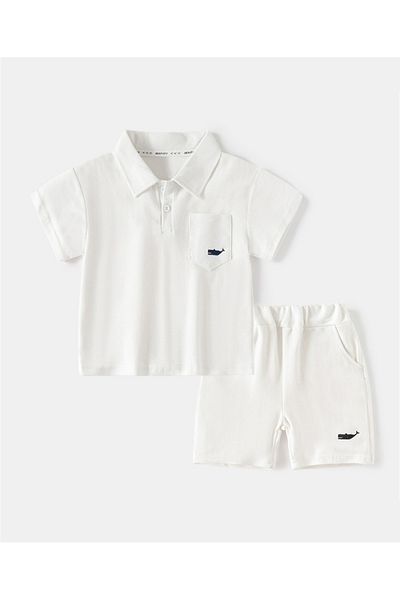 SAPS Whale Graphic Polo Shirt & Shorts Co-ord Set - White