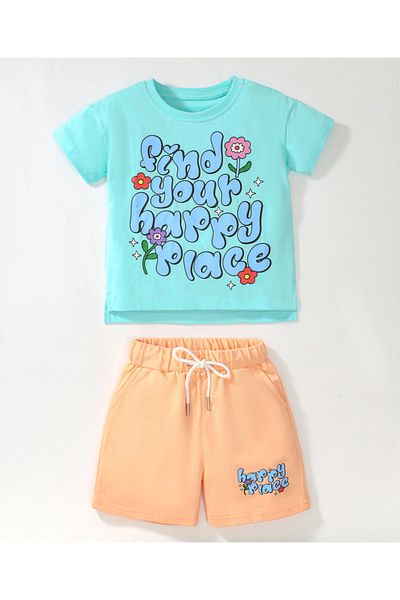 SAPS Happy Place Graphic T-Shirt & Shorts Set - Blue & Orange