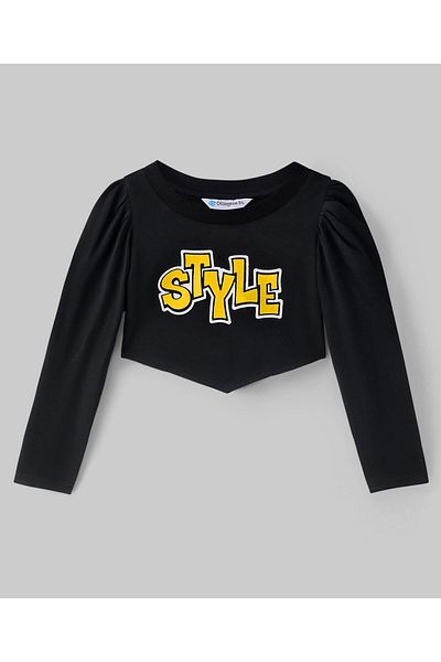 Ollington St. Ollington St. - Sinker Full Sleeves Crop Top & Woven Culotte Pant with Text Print - Black & Yellow