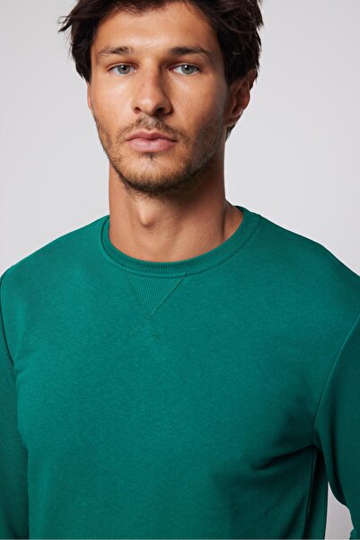 Tudors Φούτερ Unisex Oversize Wide Cut 100% βαμβακερό Basic Green Crew Neck Φούτερ