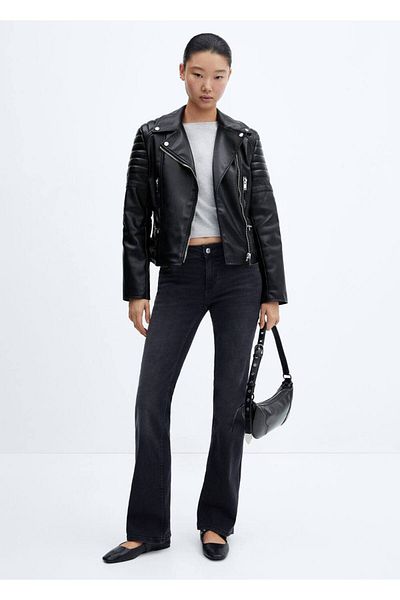 MANGO Woman Leather Look Biker Jacket