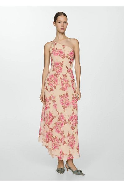 MANGO Woman Floral ασύμμετρο φόρεμα