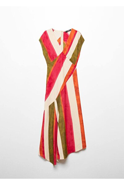 MANGO Woman Cut-out Çizgili Elbise
