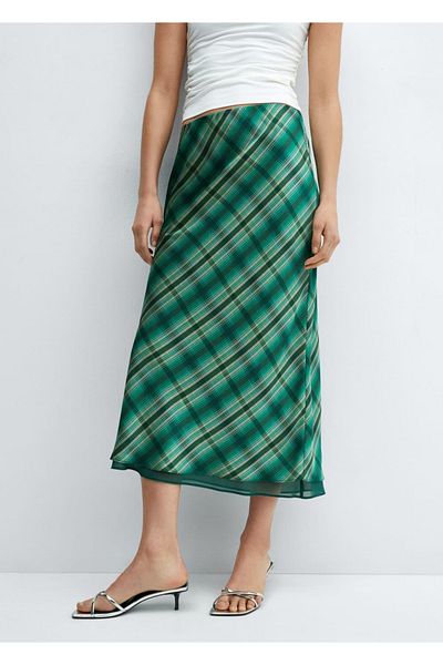 MANGO Woman Fusta din satin cu carouri