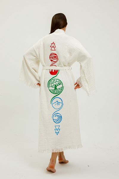 Befera Design Kimono de muselină 100% bumbac Arborele vieții cu model imprimat halat de baie caftan