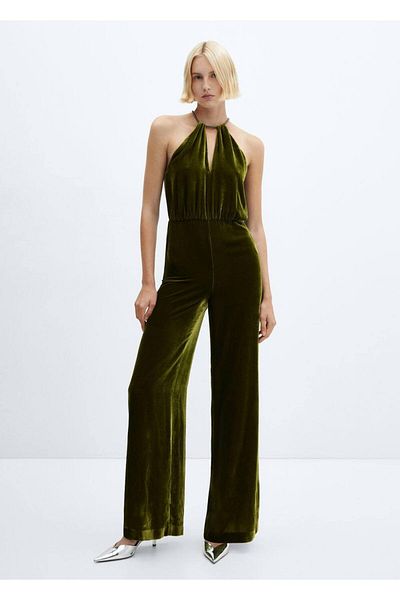 MANGO Woman Βελούδινη φόρμα με γιακά halter