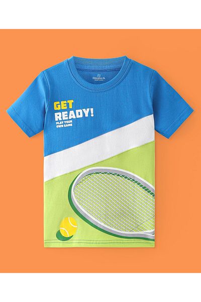 Ollington St. Ollington St. 100% Cotton Knit Half Sleeves T-Shirt & Joggers Co-ords Set Tennis Print - Multicolor