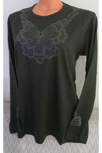 Anne Green Er Clothing - Winter Cotton Combed, Long Sleeve, Crew Neck, Stone Detail