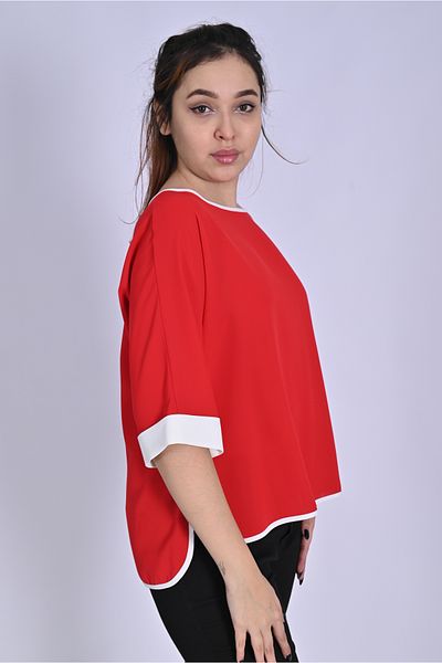 UNIQUE LADY Plain Stylish Large Size Women's Blouse with Piping