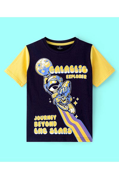 Ollington St. Ollington St. 100% Cotton Knit Half Sleeves T-Shirt & Joggers Set Space Theme  - Navy Blue & Yellow